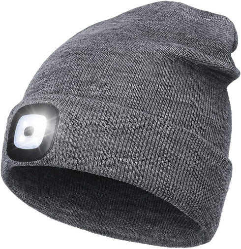 USB Rechargeable LED Beanie Hat for Outdoor Activities  Grey